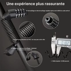 ROCKBROS Câble Antivol Casque Vélo Cadenas à Combinaison à 4 Chiffres Noir 1,5m -Magasin De Vélos cable antivol casque velo cadenas a combinaison a 4 chiffres noir 15m 4