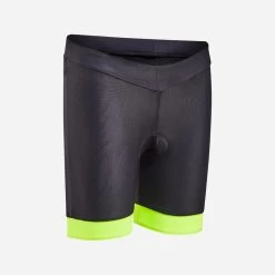 BTWIN Cuissard Sans Bretelle Vélo Enfant 500 Noir/jaune Fluo