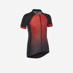 BTWIN Maillot Manches Courtes Vélo Enfant 900 Noir Et Rouge