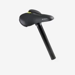 BTWIN Selle De Vélo 16 Pouces Noir + Tige De Selle 26 Mm Aluminium Noir